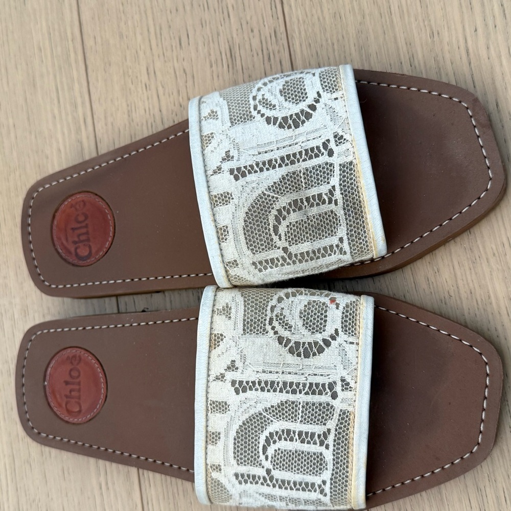 Chloe Brown and Cream Lace Sandals